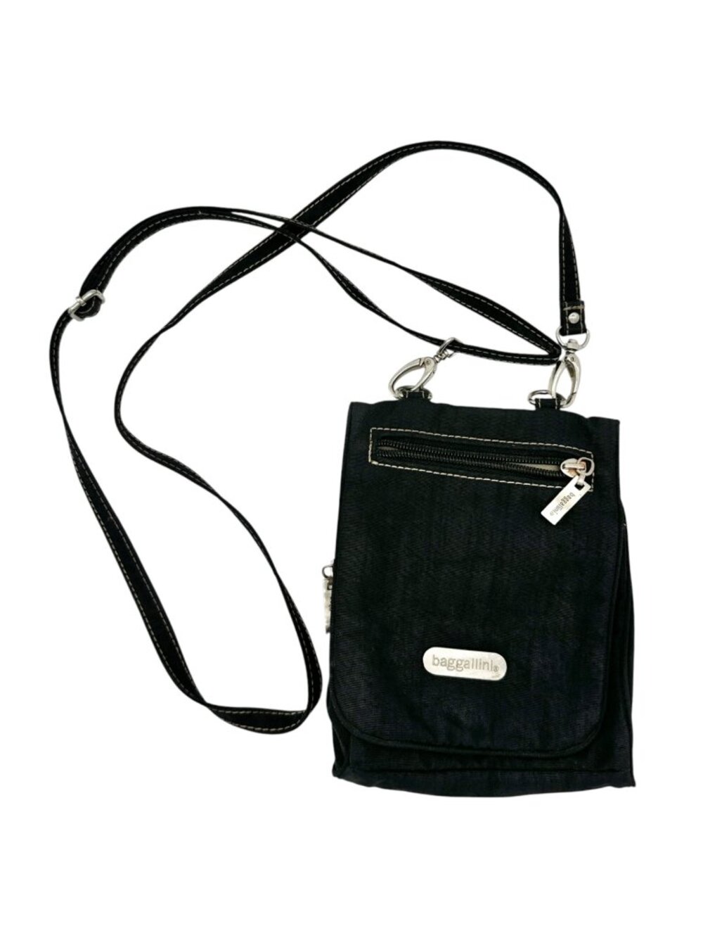 Baggallini Crossbody Purse Black With Multiple Pockets Adjustable Strap Compact